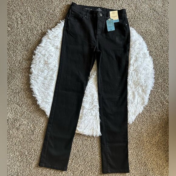 St. John’s Bay Jeans Straight Leg Mid Rise New Black Womens Size 4 Flawed - Picture 1 of 11
